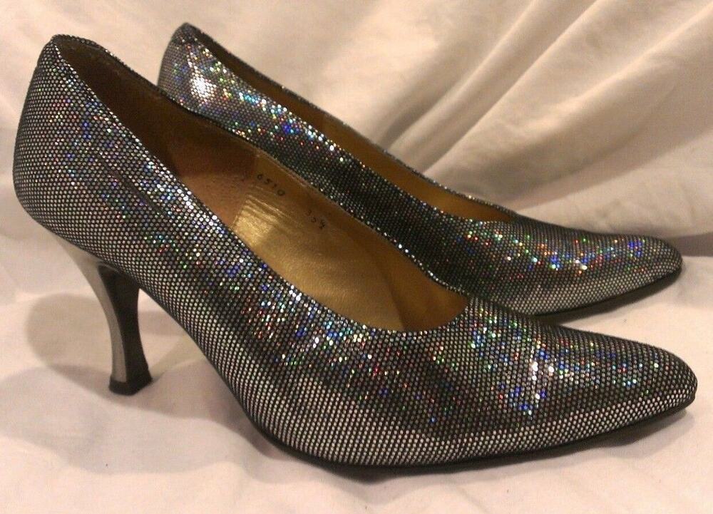 YVES SAINT LAURENT BLACK SILVER MIRRORED HEELS - 35.5, US 5.5